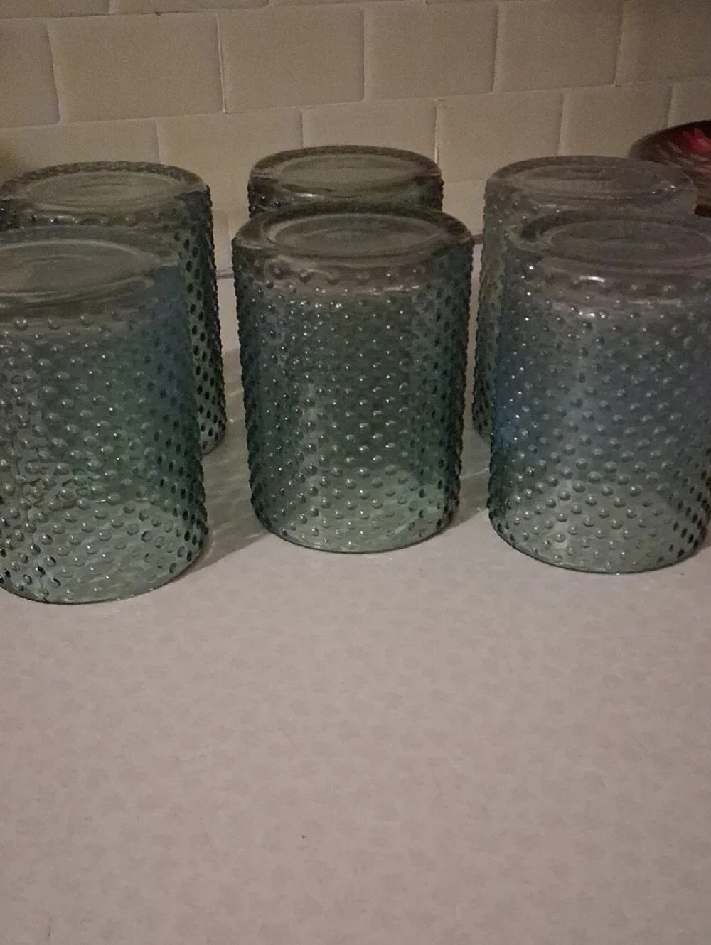 Set of 6 Textured Green Glass Tumblers - Home Accents